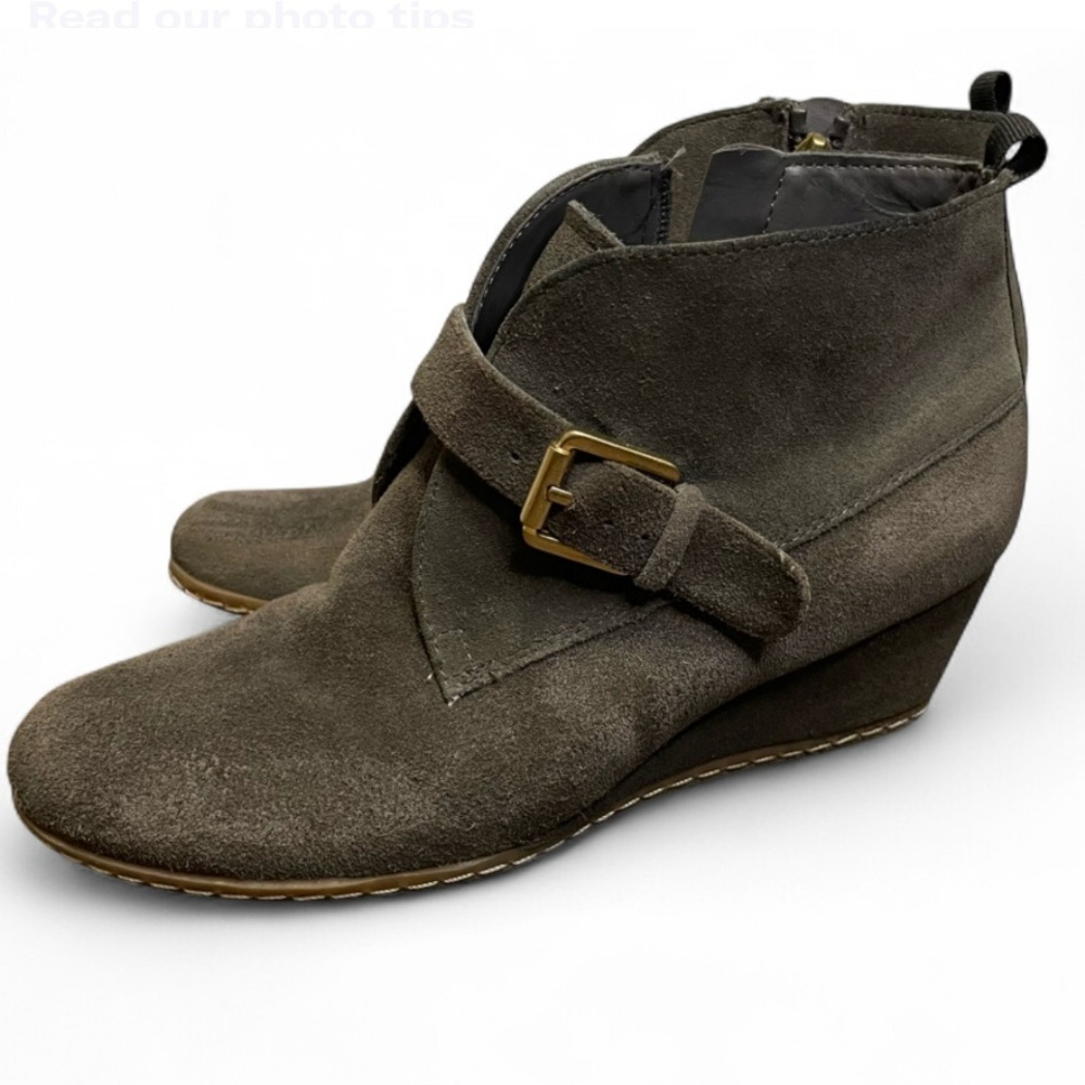 Franco Sarto L-Arielle Women's Suede Buckle Wedge Ankle Booties Sz 7.5 M